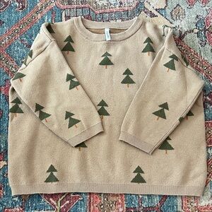 Kids Tan Sweater with Green Tree Pattern